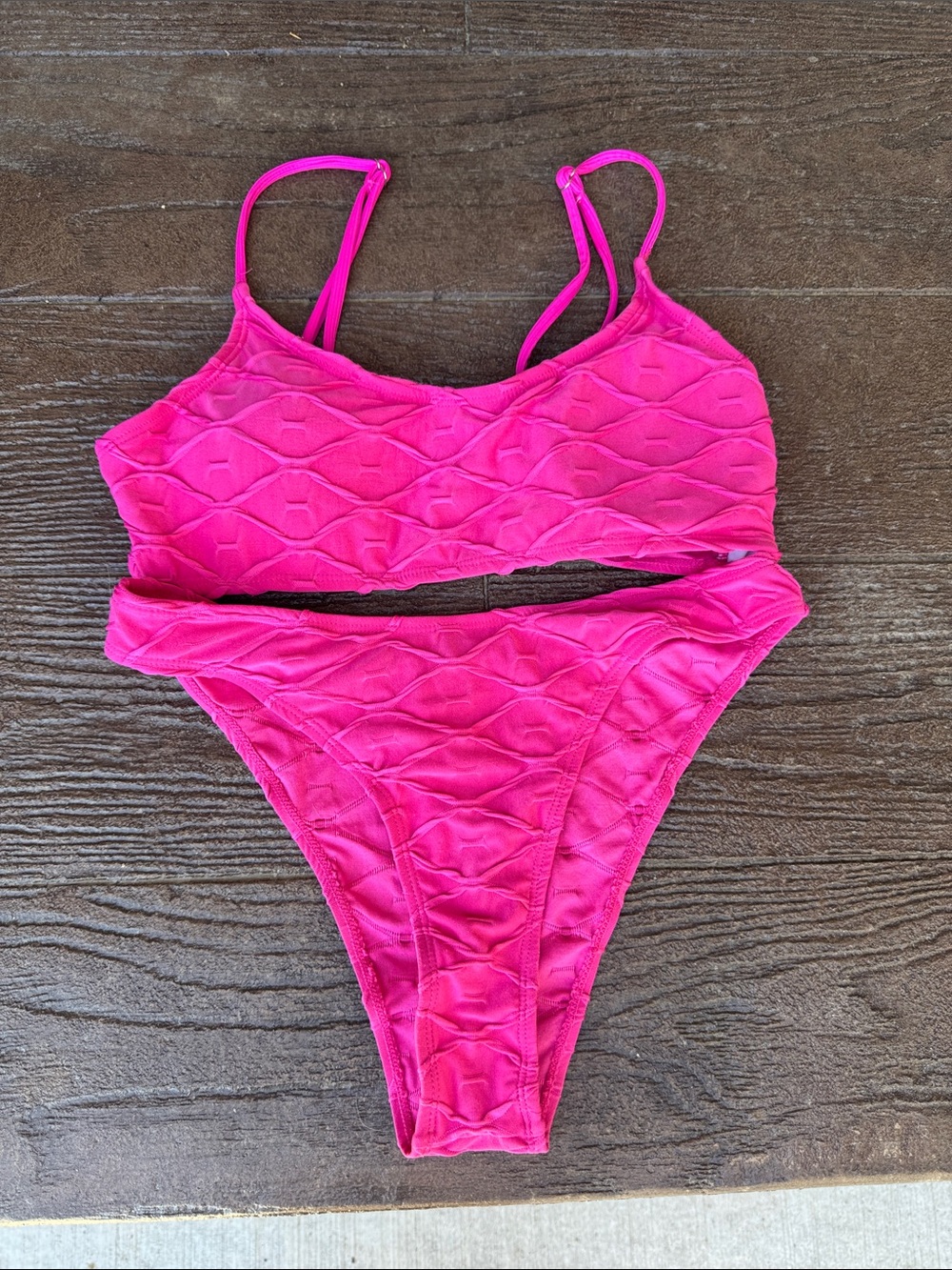 Hot Pink Textured Two-Piece Bikini